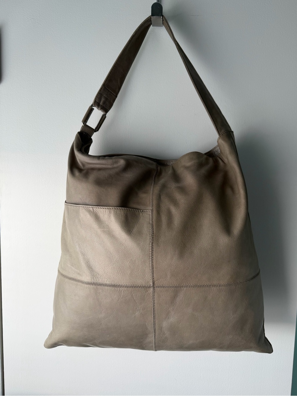 Vintage HOBO International Taupe Gray Leather Panel Hobo Bag